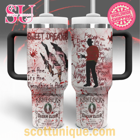 Sweet Dreams Freddy Krueger Horror 30oz or 40oz Stainless Steel Tumbler With Handle QDH