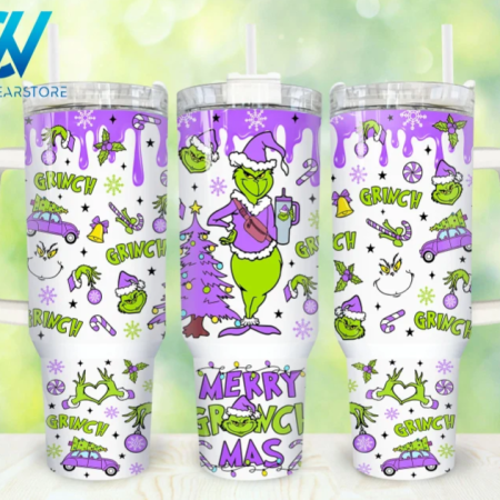 Purple Christmas Merry Christmas Cartoon Christmas 30oz or 40oz Stainless Steel Tumbler With Handle QDH