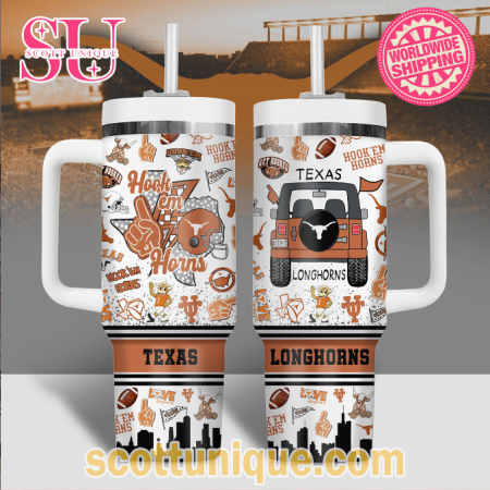 Texas Longhorns Hook Em Horns 30oz or 40oz Stainless Steel Tumbler With Handle QDH