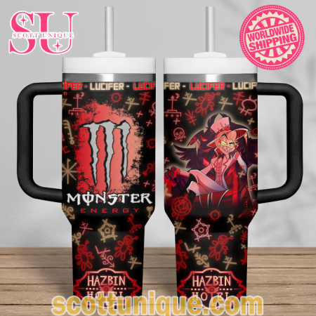 Monster x Hazbin Hotel Lucifer 30oz or 40oz Stainless Steel Tumbler With Handle QDH