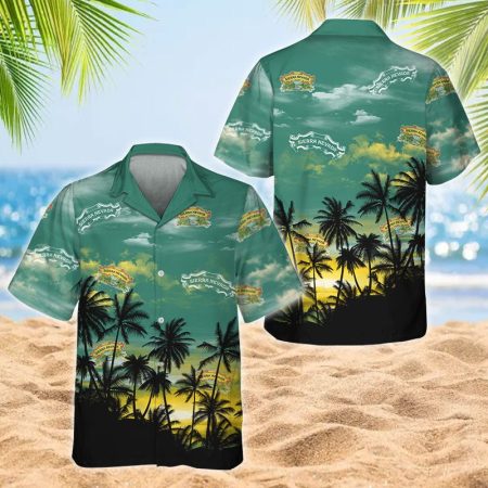 Sierra Nevada Tropical Sunset Hawaiian Shirt, Palm Shadow Green Sunset Button Down Aloha Shirt, Sierra Nevada Sunset Tropical Island Summer Shirt