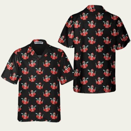 Skeleton Drinking In Santa Costume Hawaiian Shirt