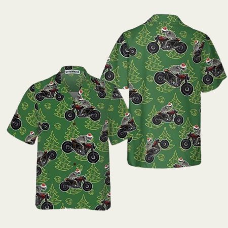 Skeleton Riding Motorcycle Christmas Hawaiian Shirt