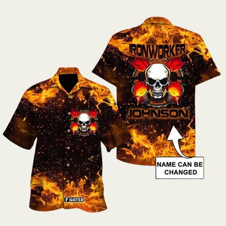Skull Flame Ironworker Hawaiian Shirt