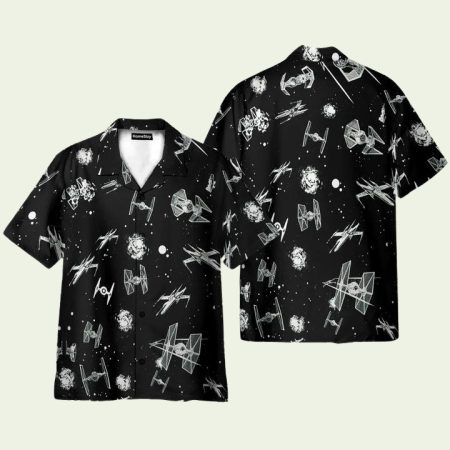 Spaceship Star Wars Black Pattern Hawaiian Shirt
