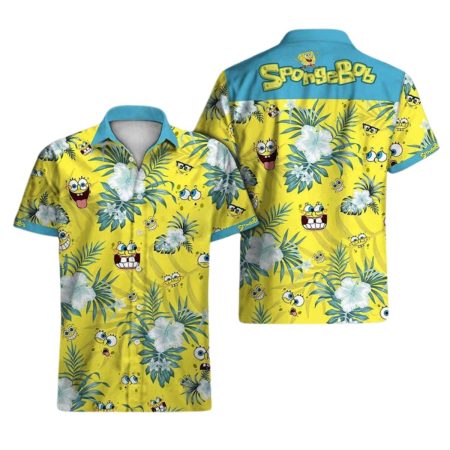 Spongebob Cartoon Hibiscus Yellow Pattern Hawaiian Shirt