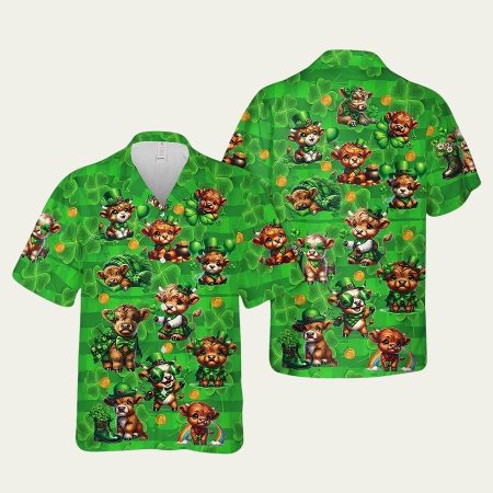 St Patrick’s Day Baby Highland Cow Hawaiian Shirt