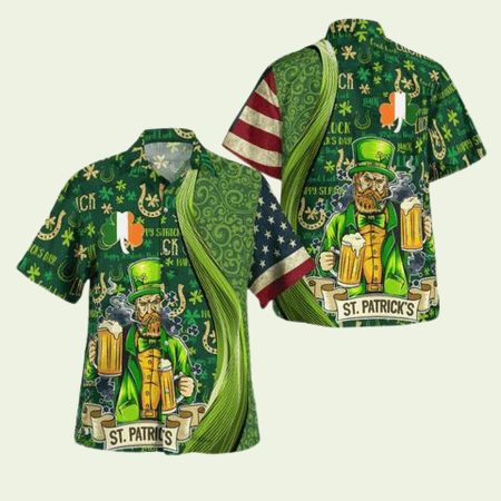 St Patrick’s Day Good Luck Shamrock Drinking Man Hawaiian Shirt