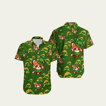 St Patrick’s Day Red Panda Print Gold Coins Hawaiian Shirt