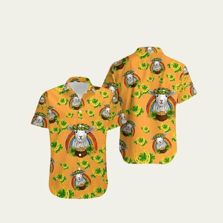 St Patrick’s Day Sheep Shamrocks Gold Rainbow Matching Hawaiian Shirt