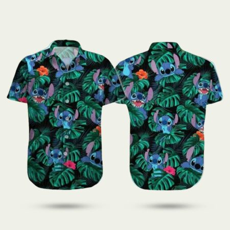 Stitch Green Leaves Pattern Hawaiian Shirt