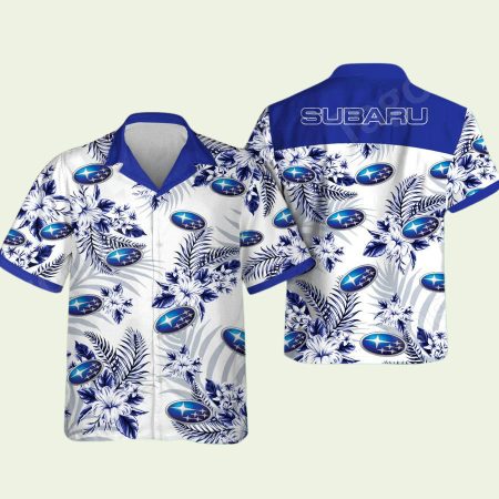 Subaru Logo Hibiscus Flower White Pattern Hawaiian Shirt
