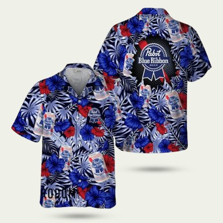 Summer aloha floral pabst blue ribbon hawaiian shirt