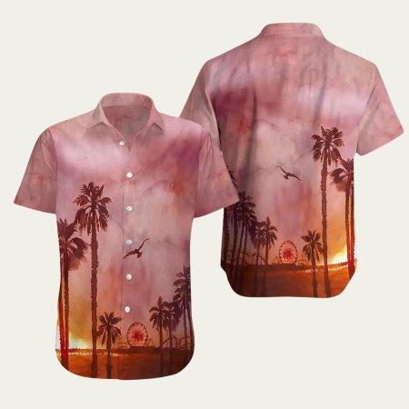 Sunset santa monica pier canvas hawaiian shirt