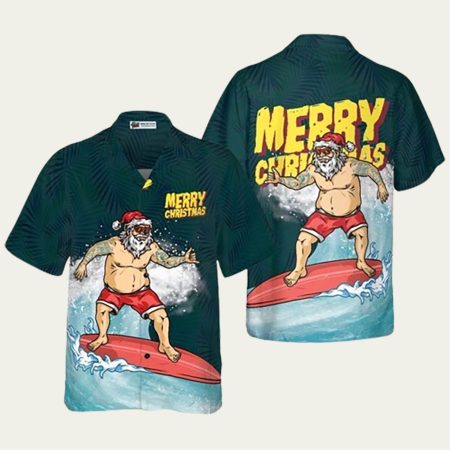 Surfing Santa Claus Merry Christmas Hawaiian Shirt