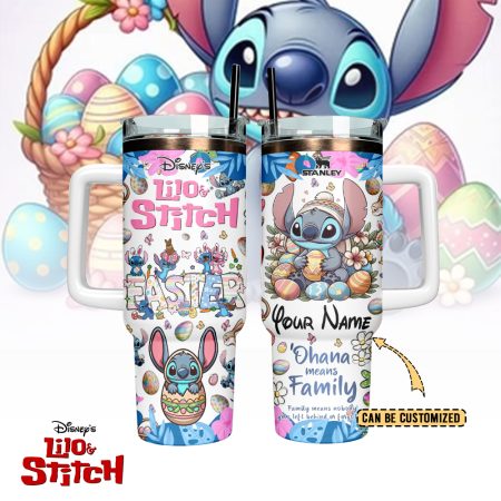 Stitch x Happy Easter Cartoon Custom Stanley Cup 40 oz 30 oz Tumbler With Handle