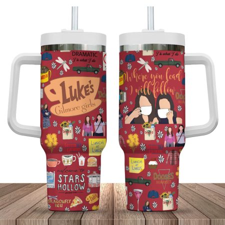 Red Lukes Gilmore Girls Where You Lead I Will Follow 30 or 40oz Tumbler With Handle CP