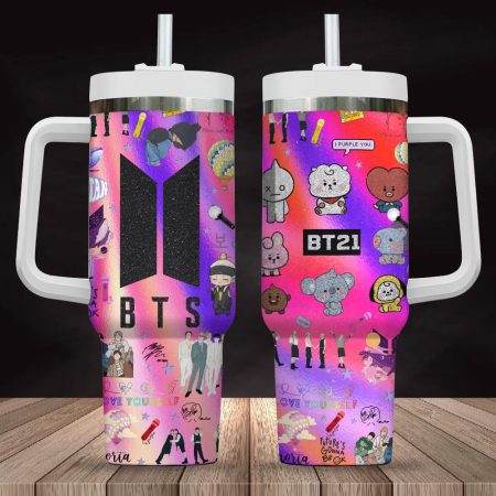 Hologram Color BTS BT21 Purple KPop Star 30oz or 40oz Tumbler with Handle CP