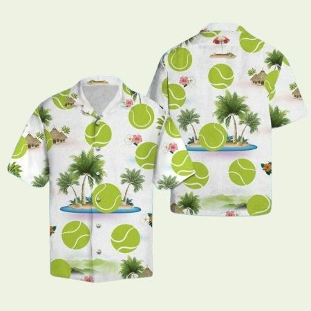 Tennis Lover Coconut Tree White Pattern Hawaiian Shirt