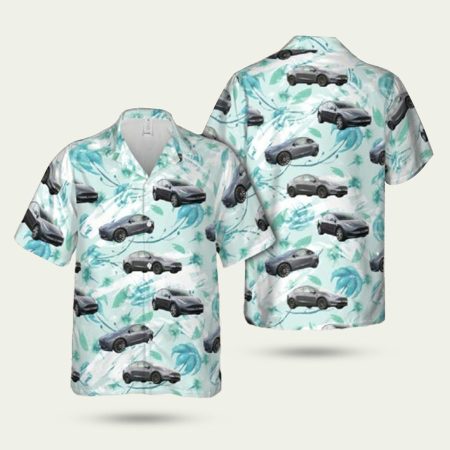 Tesla Model Y Grey Tropical Summer Hawaiian Shirt