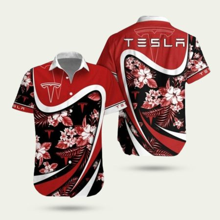 Tesla In My Heart White Red Pattern Hawaiian Shirt