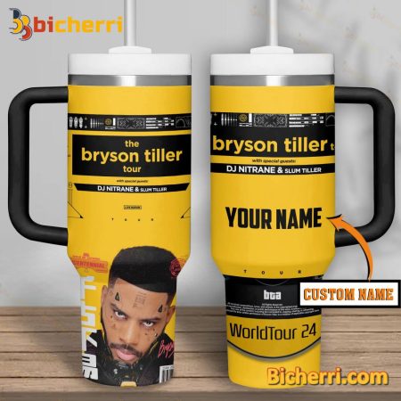 The Bryson Tiller Tour With Dj Nitrane And Slum Tiller World Tour 2024 Custom Name 30oz or 40oz Stainless Tumbler With Handle NVA