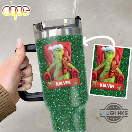 The Grinch Faux Glitter Art Christmas Merry Grinchmas Cups Santa Grinch Xmas Travel Mugs Gift Printed 30oz or 40oz Quencher Tumbler LN