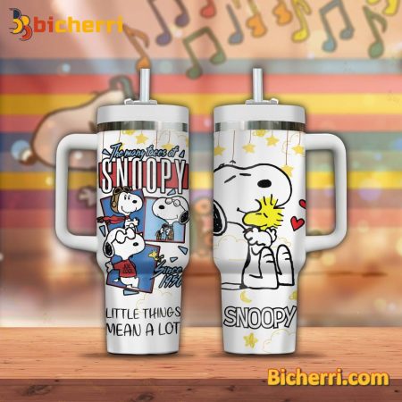 The Many Faces Of Snopi Little Things Mean A Lot 30oz or 40oz Stainless Tumbler With Handle NVA
