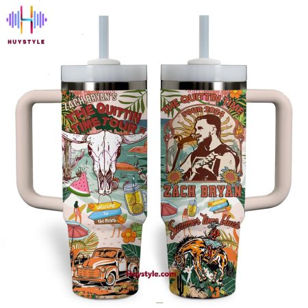 The Quittin Time Tour 2024 Zach Bryan Summer Time Blues Quencher 30oz or 40oz Stainless Steel Tumbler With Handle NVA