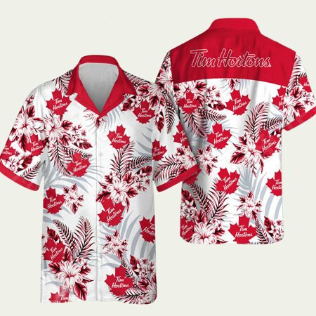 Tim Hortons Logo Red And White Hawaiian Shirt