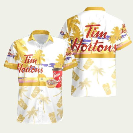 Tim Hortons Tropical Pattern White Hawaiian Shirt