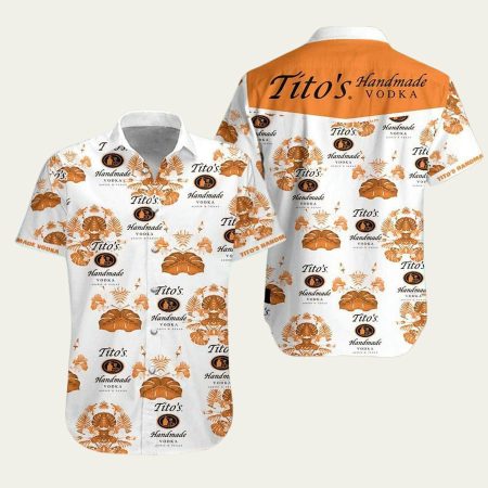 Tito’s Handmade Vodka Palm Leaves White Pattern Hawaiian Shirt