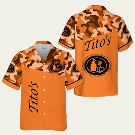 Tito’s Vodka Camo And Orange Pattern Hawaiian Shirt