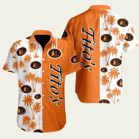 Tito’s Vodka White And Yellow Pattern Hawaiian Shirt
