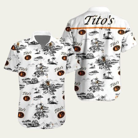 Tito’s Vodka White Tropical Pattern Hawaiian Shirt