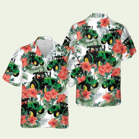 Tractor And Red Hibiscus Flower Hawaiian Shirt