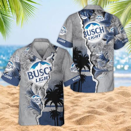 Tropical Palm Busch Light Logo 3d Print Hawaiian Shirt, Busch Light Tropical Leaf Button Down Hawaiian Shirt, Busch Light Beer Aloha Summer Shirt