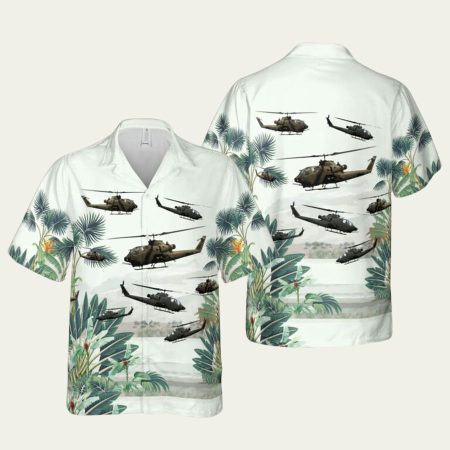 Tropical Palm Tree Us Army Ah1F Cobra Hawaiian Shirt