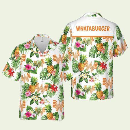Tropical Whataburger Pineapple Tropical Flower Hawaiian Shirt