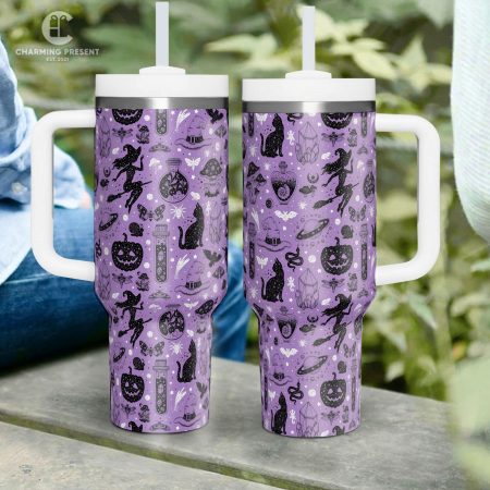 Halloween Quencher Pumpkin Printed 30oz or 40oz Quencher Tumbler LN With Handle And Straw – Halloween Gift