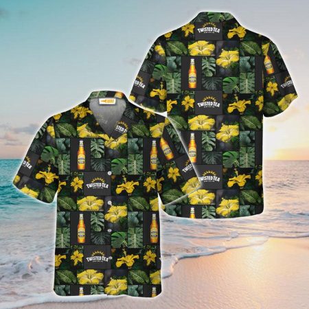 Twisted Tea Tropical Monstera Hibiscus Hawaiian Shirt, Tropical Flowers Twisted Tea Button Down Shirts, Tropical Twisted Tea Summer Aloha Shirt