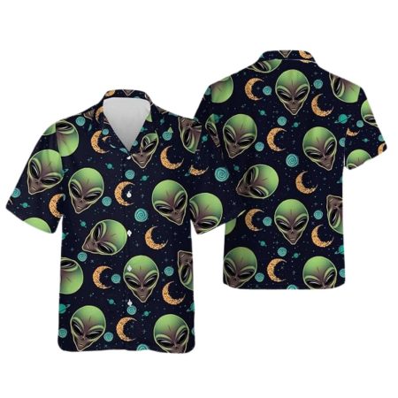 UFO Aliens Face Hawaiian Shirt