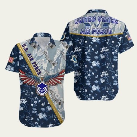 Us Air Force Eagle Flag Floral Pattern Hawaiian Shirt