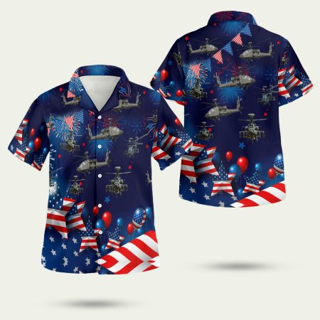 Us Army Boeing AH64 Apache 4th Of July Hawaiian Shirt