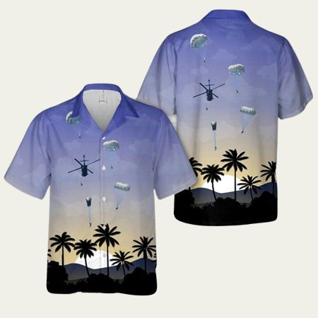 Us Army Paratroopers Jump Out Of A Uh60 Black Hawk Hawaiian Shirt