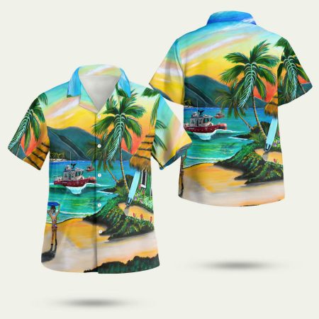 US Coast Guard 25 foot Defender Class Boat Hawaiian Shirt