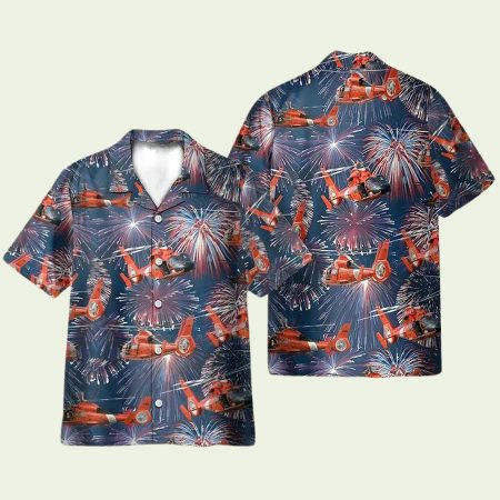 Us Coast Guard Helicopter Eurocopter Mh65 Dolphin Hawaiian Shirt