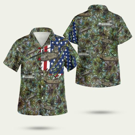 US Flag Army Boeing CH47 Chinook Helicopters Camo Hawaiian Shirt
