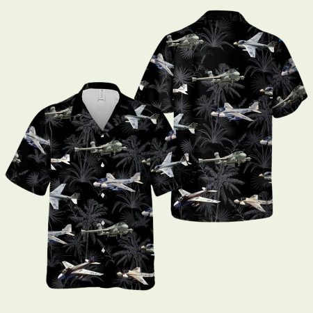 Us Navy Grumman A6 Intruder Coconut Tree Black Pattern Hawaiian Shirt