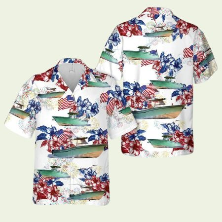 Usa Grady White Boats Canyon Center Console 4Th Of July Hawaiian Shirt